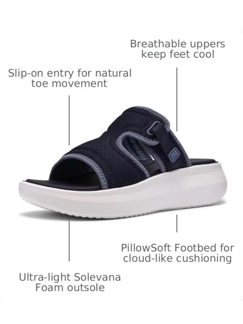 Cloudsteppers by Clarks Navy and white Slip-On PillowSoft Slide Sandal
